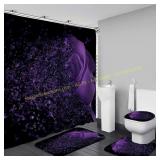 Purple Rose Shower Curtain Set with Rug