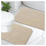 OLANLY 2-Piece Bath Rug Set, Chenille, Sand