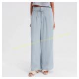 New Day Blue Wide Leg Palazzo Pants Belted, white