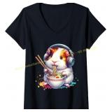 GRAY L Womens Guinea Pig Listening To Music T-Shir