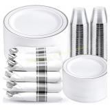 WELLIFE 350Pcs Silver Plates Dinnerware Set