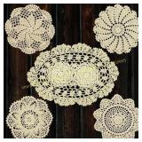 Beige 5-Piece Crochet Lace Doilies 7 14" Round