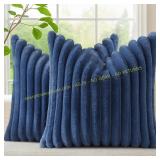 decorUhome Faux Fur Pillow Covers 18x18, Blue