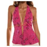 SweatyRocks Y2K Bead Floral Sleeveless Blouse Sz M