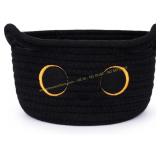 Black Cat Rope Basket with Ears 8.5x4.5