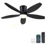 48" Ceiling Fans with Lights, Black, Remote