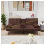 65 in Folding Futon Sofa Bed, Brown Leather