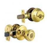 Kwikset Tylo Pol brass Knob & Deadbolt 1-3/4"