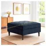 Uixe Navy Blue Corduroy Ottoman Square