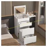 White Wood 2-Drawer Vanity with Mirror, Stool