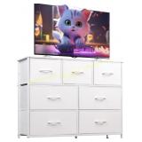 WLIVE 7-Drawer Dresser TV Stand, White
