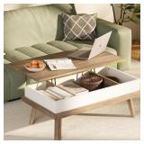 Meilocar Wood Coffee Table, Lift Top, Ivory