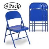 VECELO 4 Metal Folding Chairs, Braced Back