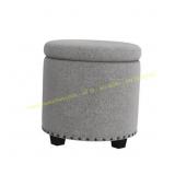 Upholstered Round Ottoman with Nailheads Grey