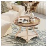 Farmhouse 31.87 in. Round Wood Coffee Table