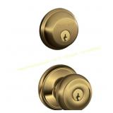 2ct Schlage Georgian Antique Brass Knob & Deadbolt