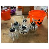 Orange Halloween Pail w/ plastic cups