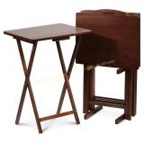 PJ Wood 5-Piece Wooden Folding TV Tray Set