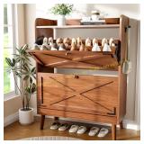 BLACK Shoe Cabinet with 2 Drawers & Hooks