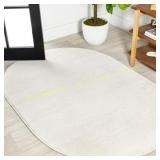Jonathan Y Supersoft 4x6 Oval Rug, Haze- Ivory