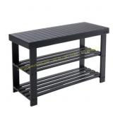 EDX 3-Tier Bamboo Shoe Rack Bench, Black