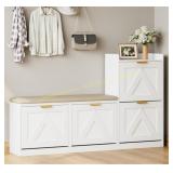 Garvee Shoe Cabinet with Bench, 4 Flip-Drawers