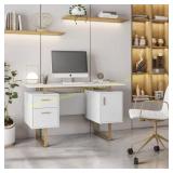White & Gold 2-Drawer Desk with Storage