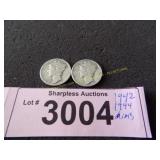 1942 and 1944 silver dimes