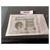 100000 German mark bank note 1923