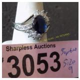 Simulated sapphire and diamond ring size 9
