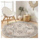 GENIMO 4FT Round Rug, Machine Washable, Taupe