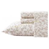 TAN W WHITE FLOWERS King Sheet Set