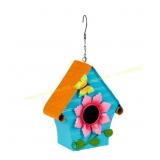 Decorative Hanging Blue Birdhouse with Flower & Bu