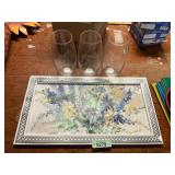 Floral Painting w/ 3 Tall Glasses