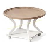 COZAYH Round Rustic Coffee Table WhiteTrayTop
