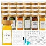 AISIPRIN Glass Spice Jars with Bamboo Lids 24-ct