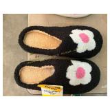 Black Flower Design Slippers - medium