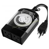 Outdoor Timer Outlet, 24 Hr Mech, 15A, Blk