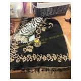 Black/Beige Shawl, Zebra Print Fashion Scarf