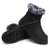SHIBEVER Women's Fur-Lined Snow Boots Black 8