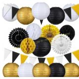 20 Pcs 2025 New Year Lanterns Black Gold Decor