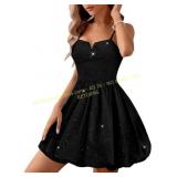 Aupuls Spaghetti Strap Bubble Dress Large