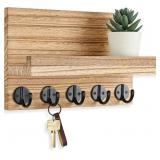 Lwenki Wall Key Holder with Shelf, Burnt Wood