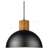 ELYONA 12' Hammered Pendant Light, Wood Dome