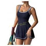 Women Tennis Dress L Pleated Ribbed Dress