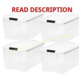 IRIS 72 Qt Stackable Bins w/Lids, Clear 4Pk