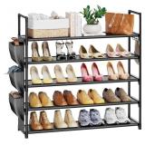 5-Tier Shoe Rack with Side Bag & Hooks, Black