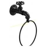Rustic Water Spigot Towel Holder, Black
