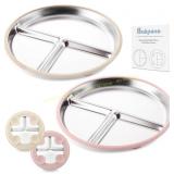 Set of 4 Stainless Steel Baby Plate with Suction