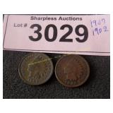 1907 and 1902 Indian head pennies